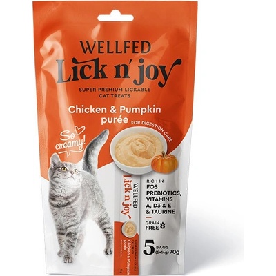 WELLFED Пюре с пилешко и тиква за котки, 5 сашета x 14 гр