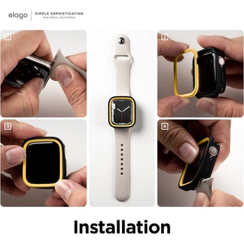 Elago Силиконов (TPU) кейс с две сменяеми поликарбонатни части за Apple Watch 7 41мм, Apple Watch 8 41мм - Elago Duo Apple Watch Case (черен и жълт) (EAW41DUO-BKYE)