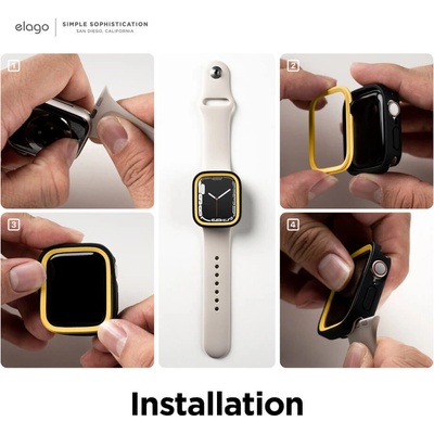 Elago Силиконов (TPU) кейс с две сменяеми поликарбонатни части за Apple Watch 7 41мм, Apple Watch 8 41мм - Elago Duo Apple Watch Case (черен и жълт) (EAW41DUO-BKYE)