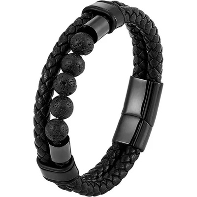 Daniel Dawson pánský náramek Celso lávový kámen ocel kůže NR2251-L20239B Černá