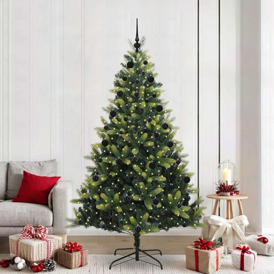 vidaXL Изкуствен сгъваем коледен дърво с 300 LED светлини Зелен 210 cm (3396001)