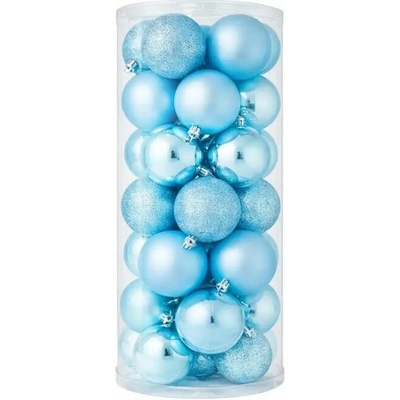 DECOLED Plastové koule prům. 8 cm světle modrá 8x matná 8x glitter 8x lesklá
