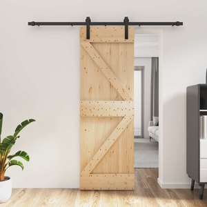 vidaXL Преплъзваща се врата 70 x 210 cm Естествено и черно (3444908)