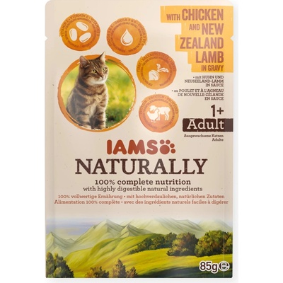 Iams Naturally s kuracím a novozélandským jahňacím mäsom v omáčke 85 g