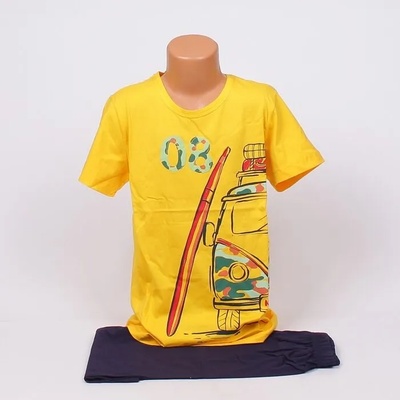 Детска памучна пижама в жълто и тъмносиньо с картинка