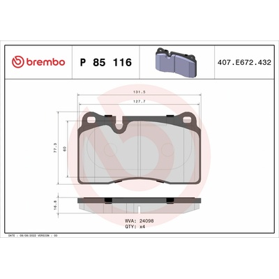 BREMBO Súprava brzdových doštičiek P 85 116