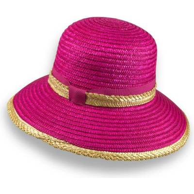 Krumlovanka Luxusní dámský slaměný klobouk Handcrafted střední kempa Co-14655 fuchsie