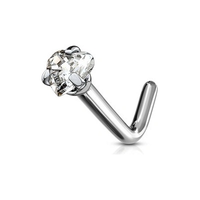 Šperky4U zahnutý piercing do nosu titan srdíčko čirý kamínek TIT1042-C