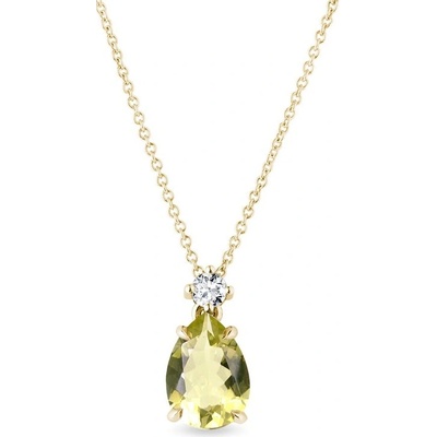 Klenota Zlatý náhrdelník s lemon quartz a briliantom k0672143