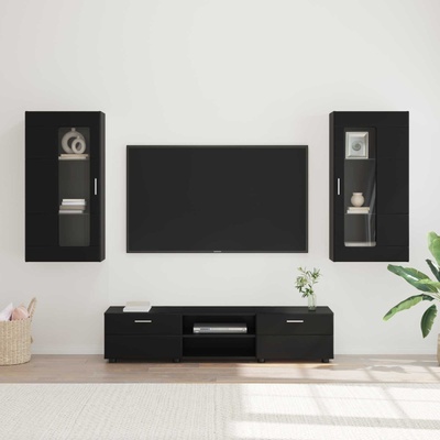 vidaXL Комплект ТВ шкаф с чекмедже FLORIN 3 pcs Черно Инженерно дърво (3397925)