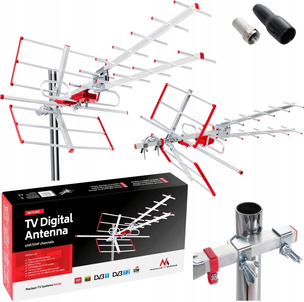 Antenne TV Maclean MCTV-855 Directionnelle/Extérieure DVB-T2 HEVC
