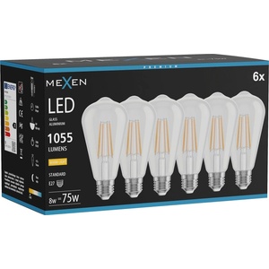 Mexen Vintis 6x LED нажежаема жичка лампа E27, ST64, 8W, Топла - 2700K, 1055 lm, прозрачна (L152-E27-0827-00x06)