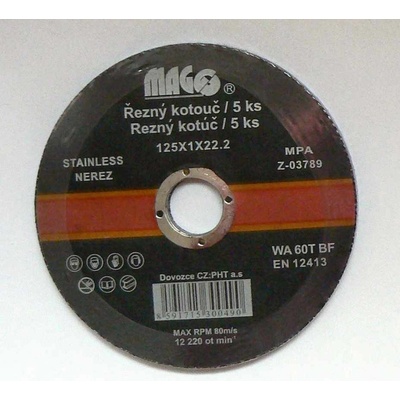 Řezný kotouč nerez 125/1,0/22,2 Magg RN12510