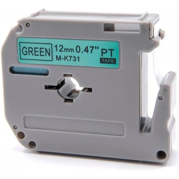Pro Brother Brother MK-731, 12mm x 8m, черен печат / зелен фон, съвместима лента (MK731)