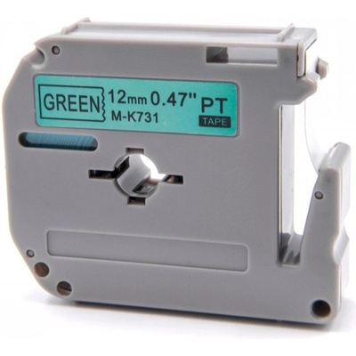 Compatible Brother MK-731, 12mm x 8m, черен печат / зелен фон, съвместима лента (MK731)