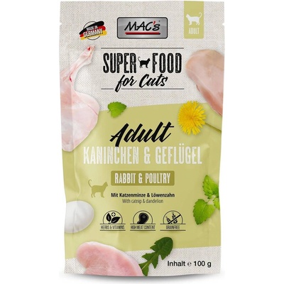 MAC's Cat Rabbit and Chicken - Супер премиум пауч за котки със заешко, пилешко месо и глухарче, 100 гр