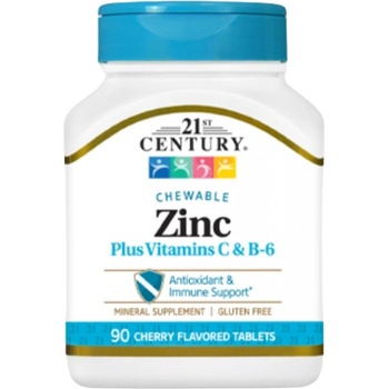 21st Century Zinc + Vitamins C & B-6 [90 Дъвчащи таблетки] Череша