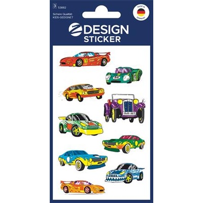 Avery zweckform Стикер, хартия, 3 листа, 76x120 mm, AVERY ZWECKFORM, "Z-Design No. 53882", цветни автомобили (53882)