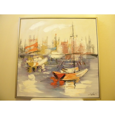 OBRAZ - LODĚ - OLEJ 84 x 84 CM ZLATOSTŘÍBRNÝ RÁM