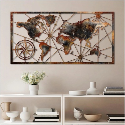 Asir | Nástenná dekorácia 120x60 cm mapa sveta kov | AS2007