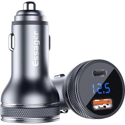 ESSAGER PD3.0+QC3.0 36W зарядно за кола с дисплей, Type-C, USB-A - черен