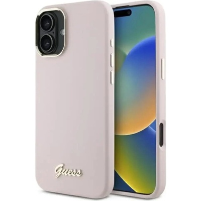 GUESS Калъф Guess Silicone Script с метално лого и рамка за iPhone 16 Plus - розов (3666339344269)