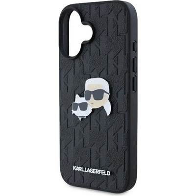 CG Mobile iPhone 16 KARL LAGERFELD MONOGRAM KARL & CHOUPETTE HEAD PIN Силиконов удароустойчив заден капак с кожен ефект за iPhone 16, BLACK KLHCP16SPGKLKCPK (KLHCP16SPGKLKCPK)