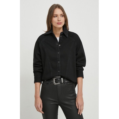 Pepe Jeans Дънкова риза Pepe Jeans дамска в черно със стандартна кройка с класическа яка (PL304731)