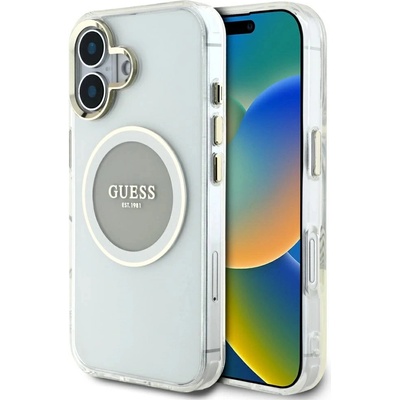 GUESS Калъф Guess IML Metal Colored Circle Classic Logo MagSafe за iPhone 16 - сив
