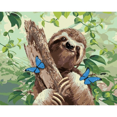 Zuty Malování podle čísel Lenochod a motýli Howard Robinson 80 x 100 cm vypnuté plátno na rám