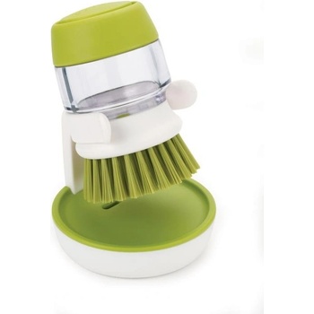 Joseph Joseph Palm Scrub™ Kartáč s dávkovačem saponátu a stojanem zelený