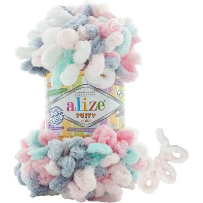 Alize příze Puffy color 6529 růžová, mintová, šedá, bílá