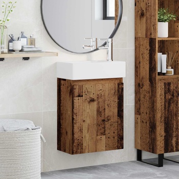 vidaXL Мивка за баня със смесител Старо дърво 45, 5 x 22, 5 x 84 см (889459)