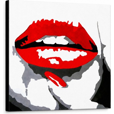 Ručne maľovaný POP Art obraz RED LIPS - 80x80 cm