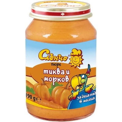 Слънчо Био зеленчуково пюре Слънчо - Тиква и морков, 190 g (4013)