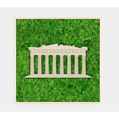 Lišejníkový obraz s dřevěným světovým monumentem Bílé dřevo, Akropolis