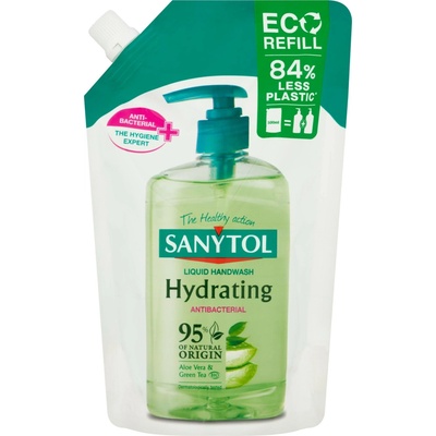 Sanytol Zelený čaj & Aloe Vera dezinfekčný hydratujúce mydlo na ruky náhradná náplň 500 ml