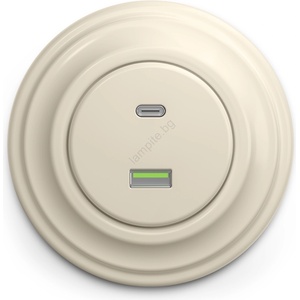 Kliklap - Ретро USB контакт A+C с рамка, бежов (KA0134K)