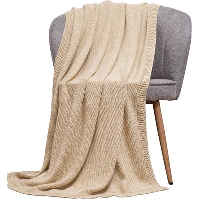SCANquilt pletený pléd MELANGE LUREX melír smetanovozlatá střední 130x200