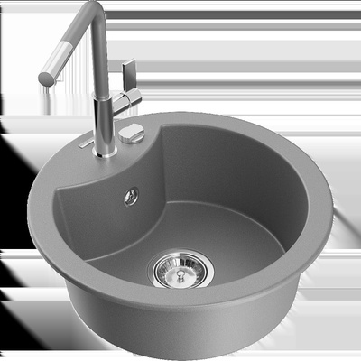 Diego гранитна мивка с 1 камера с кухненски смесител Flora, сива (6512-71-670401-06)