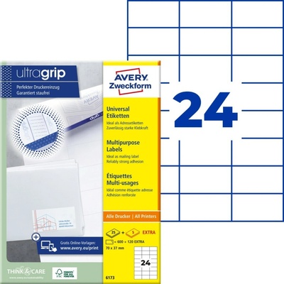 Avery Zweckform 6173 Samolepící etikety 70x37mm 720 ks bílá