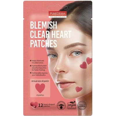PUREDERM Blemish Clear Heart Patches zklidňující na problematickou pleť ve tvaru srdce 12 ks