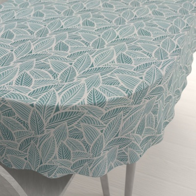 Biante oválny obrus Leona LN-166 Biele listy na modrozelenom 130x220 cm