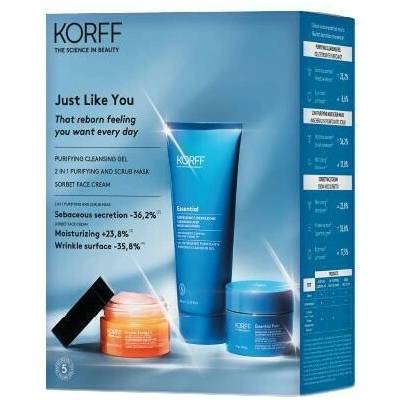 Korff Hydr.en.C sorbet pro jasnou pleť 50 ml + čistící gel 200 ml + čistící maska scrub 2 v 1 50 g kosmetická sada