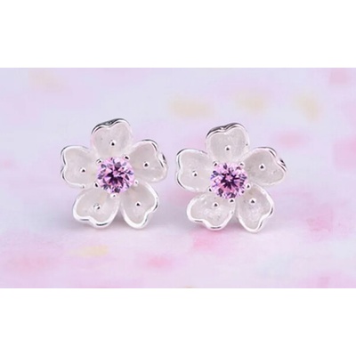 Prošperk stříbrné náušnice Pivoňky fialové S6057
