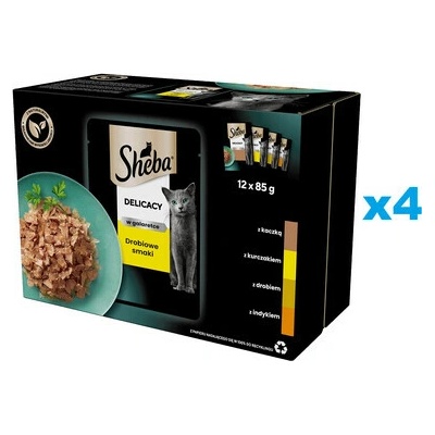 SHEBA Delicacy Hydinové príchute vrecúška 48 x 85 g