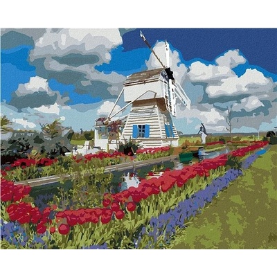 zuty Malování Podle Čísel Větrný Mlýn A Tulipány Dennis Frates 80 x 100 Cm Plátno Rám
