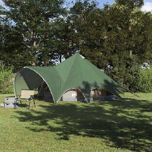 vidaXL Тент тип Teepee за 5 души 5-местен Зелен и сив (42004011) Палатка
