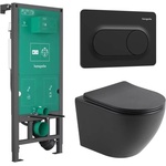 Rune Комплект казанче за WC с вграждаща рамка Hansgrohe iFrame 112 см и бутон iFrame Original S, матово черно, плюс тоалетна чиния Rune Ivaldi с капак softclose (01022180+66002670+5940541330424)