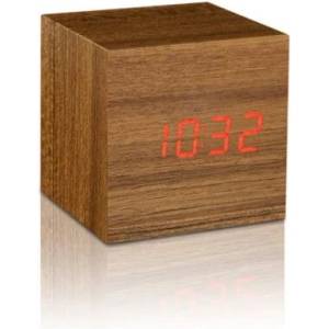 Gingko Design GINGKO Часовник с термометър CUBE - тиково дърво с червени цифри (Gingko-GK08R4) Будилник